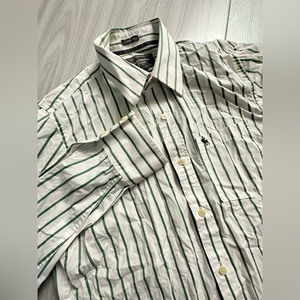 Abercrombie Fitch Striped Button Up Dress Shirt Muscle Fit Sz XL Green White Men